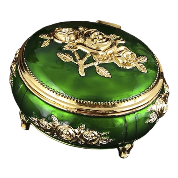 Ornate Alloy Storage Box Intricate Floral Pattern And Rhinestones