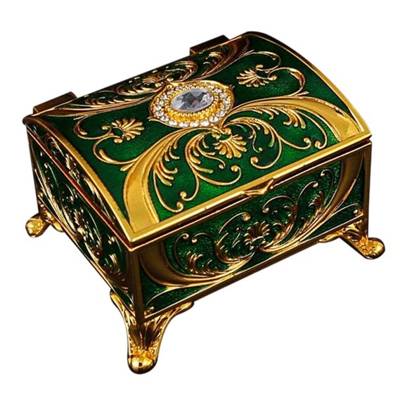 Ornate Alloy Storage Box Intricate Floral Pattern And Rhinestones