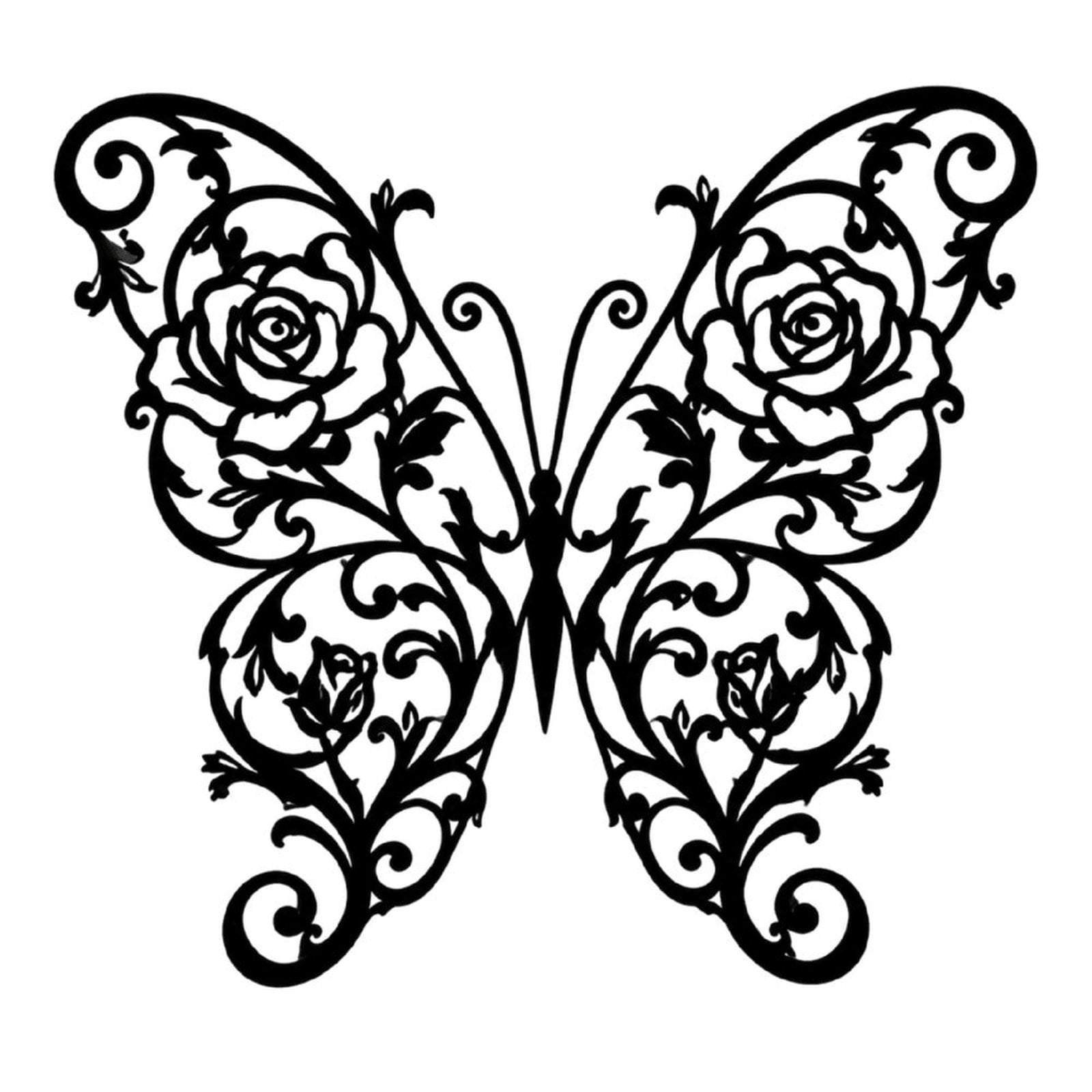 Ornate Butterfly Wing Design Metal Wall Art Decor, Black Iron Wall