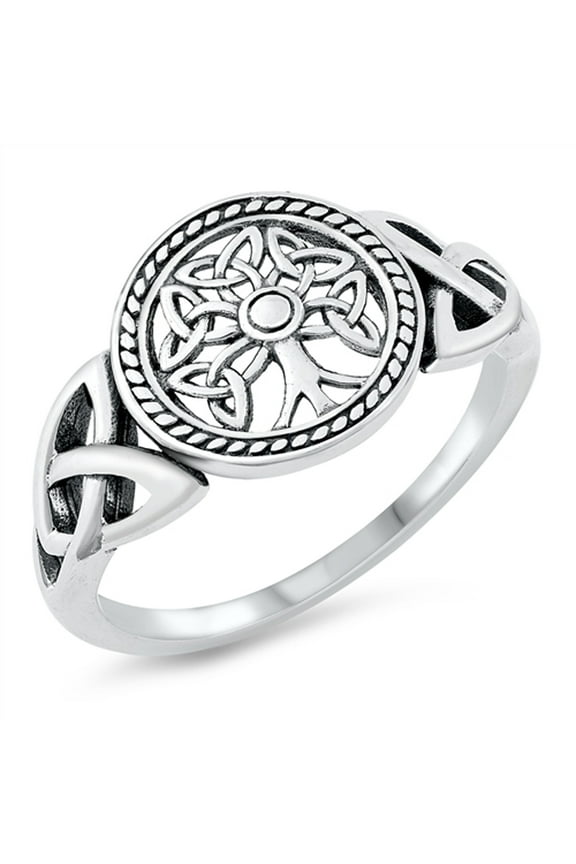 Ornate Celtic Knot Tree of Life Ring .925 Sterling Silver Band Jewelry Female Male Unisex Size 12