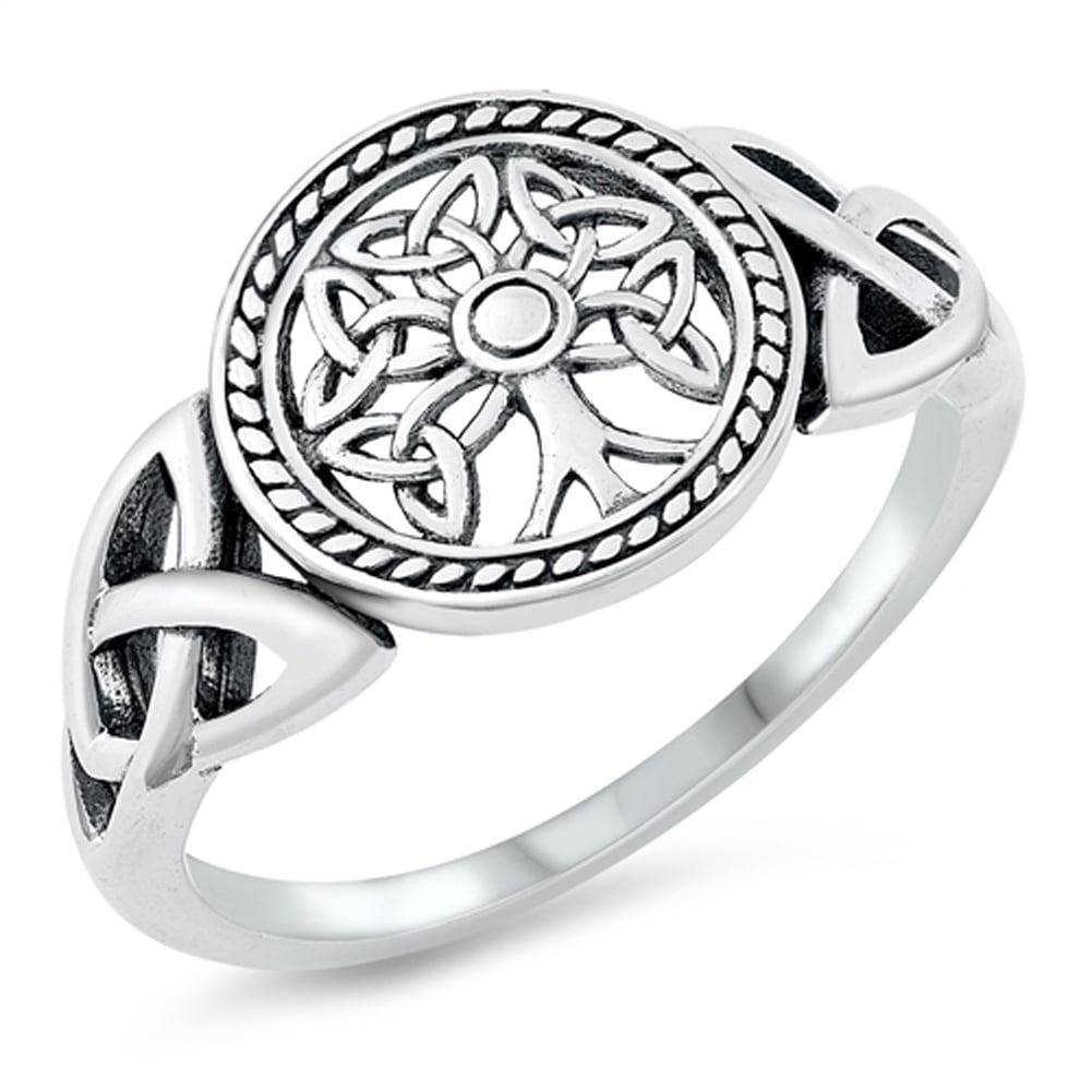 Ornate Celtic Knot Tree of Life Ring .925 Sterling Silver Band Jewelry ...