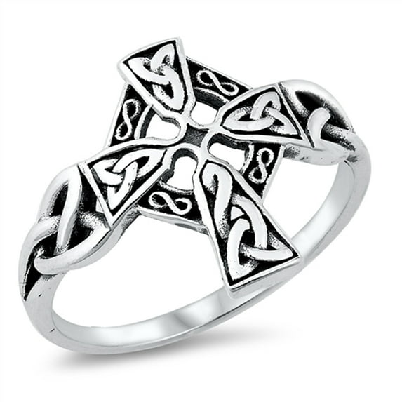 Ornate Celtic Knot Twist Cross Ring .925 Sterling Silver Band Jewelry Female Male Unisex Size 12