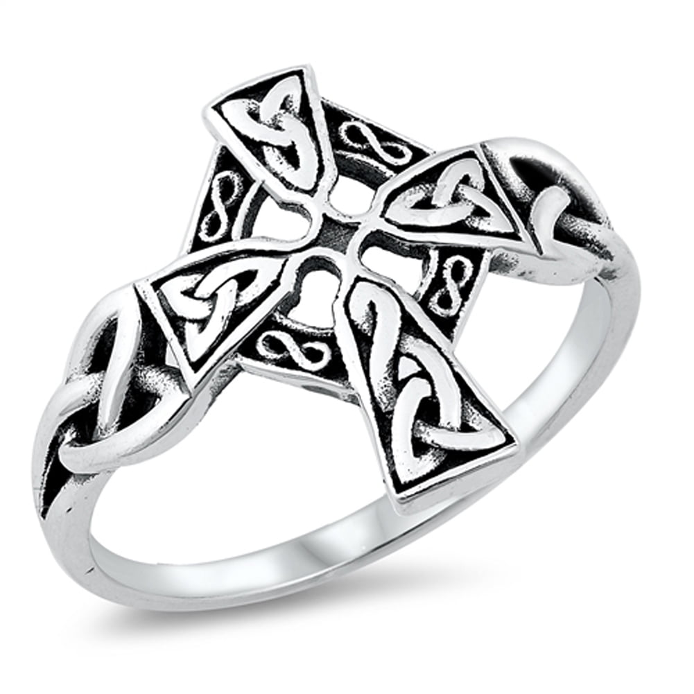 Ornate Celtic Knot Twist Cross Ring .925 Sterling Silver Band Jewelry ...
