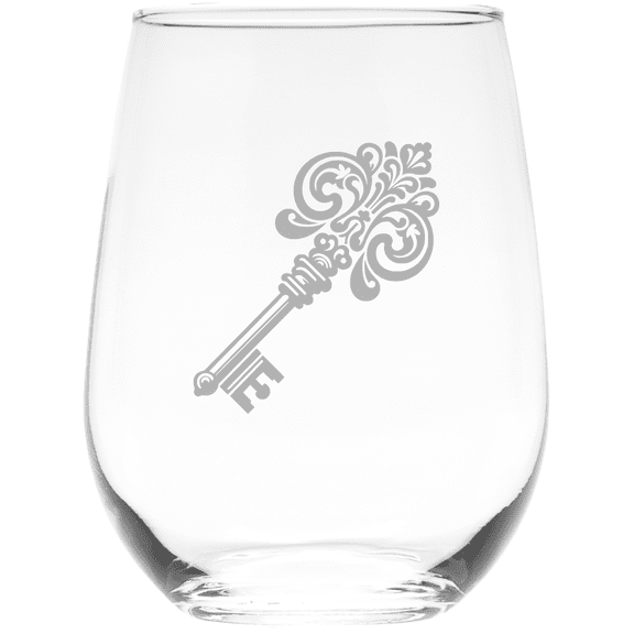 C&M Personal Gifts Ornate Classic Key Design Stemless Wine Glass
