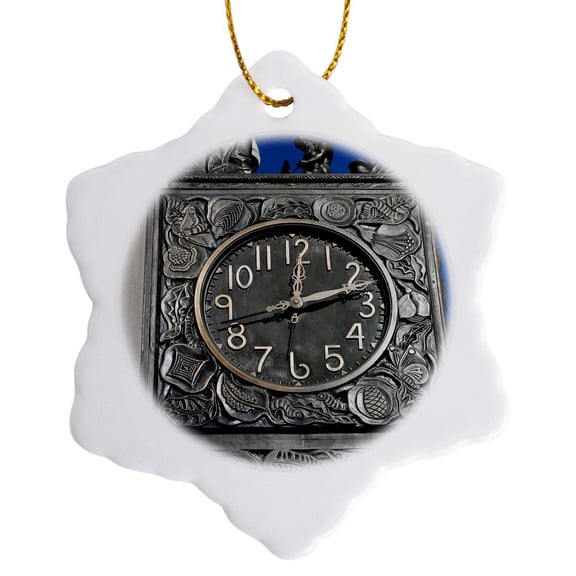 3drose, Ornate Clock, New York City, Ny, Usa., 3 inch Snowflake Porcelain Ornament