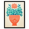 thumbnail image 1 of Ornate Coral Flower Pot Flowers Simple Bold Artwork Screen Print Vintage Art Print Framed Poster Wall Decor 12x16 inch, 1 of 5