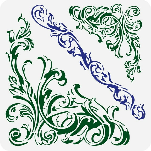 Ornate Corners Stencils 11.8x11.8 inch Corner Art Damask Border Painting Stencil Plastic Flowers Vine Patterns Stencil Reusable DIY Art Craft Stencils for Home Wall Tile Decor for DIY