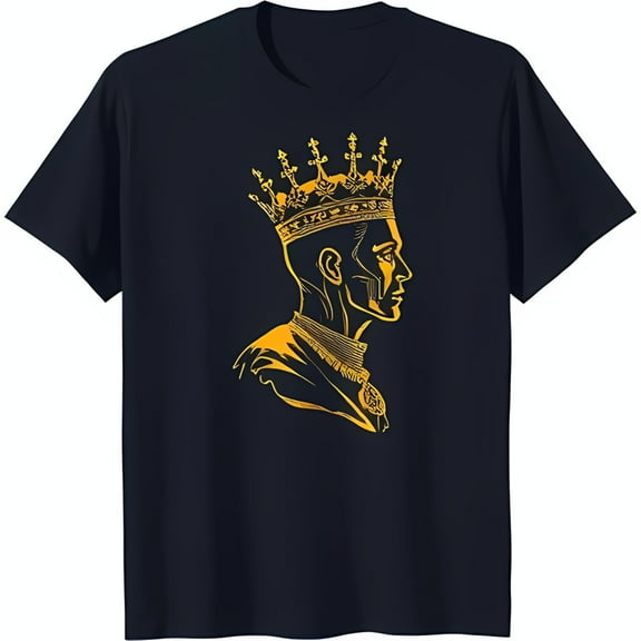 Ornate Crown Black T-Shirt Man Design with Serious Expression