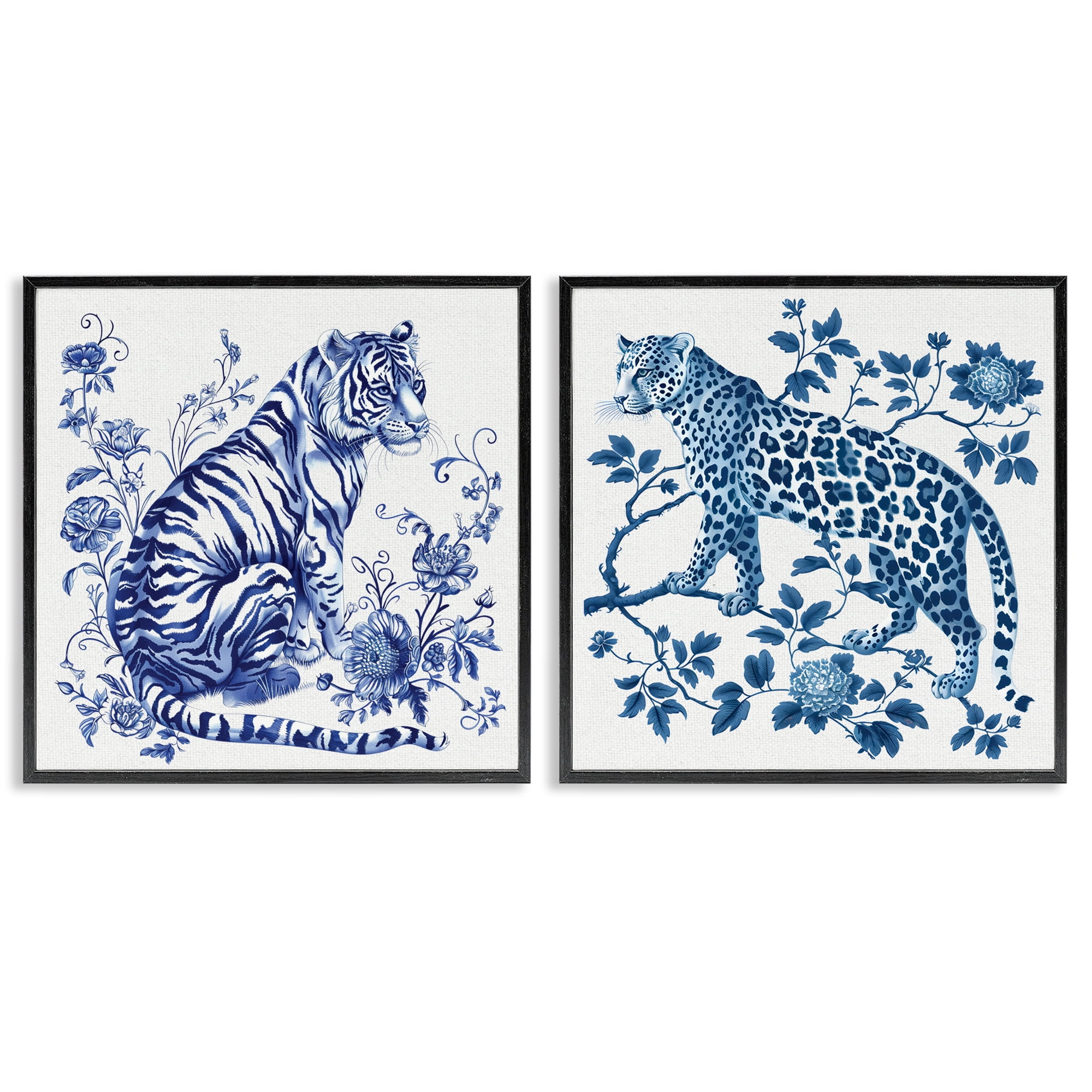 Ornate & Detailed Large Cats 2 Piece Black Framed Giclee Art Set, design by Lettered and Lined