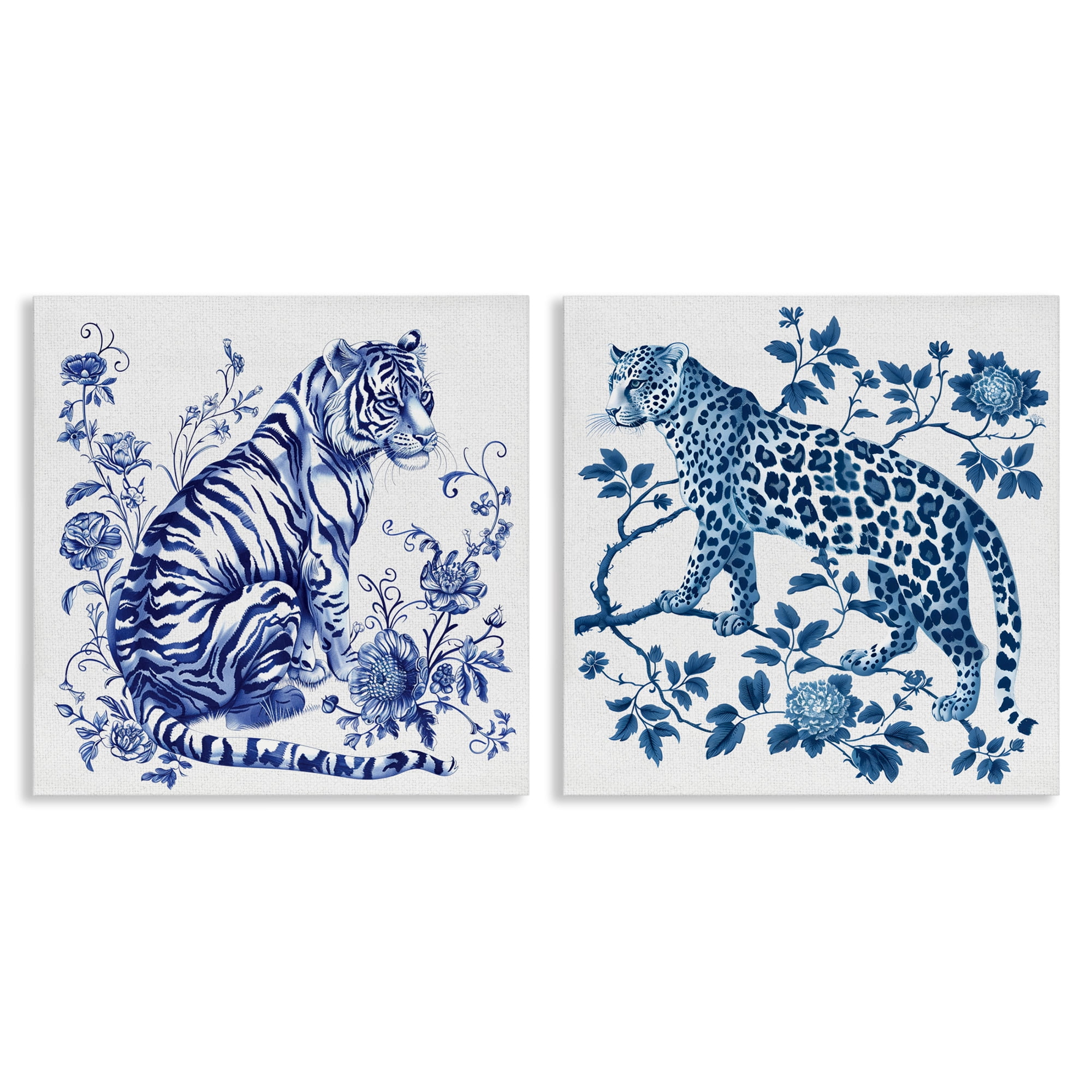 Ornate & Detailed Large Cats 2 Piece Canvas Wall Art Set, design by Lettered and Lined