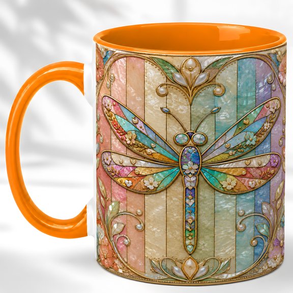 Ornate Dragonfly Coffee Mug, Garden Insect Mug, Ceramic 11 oz