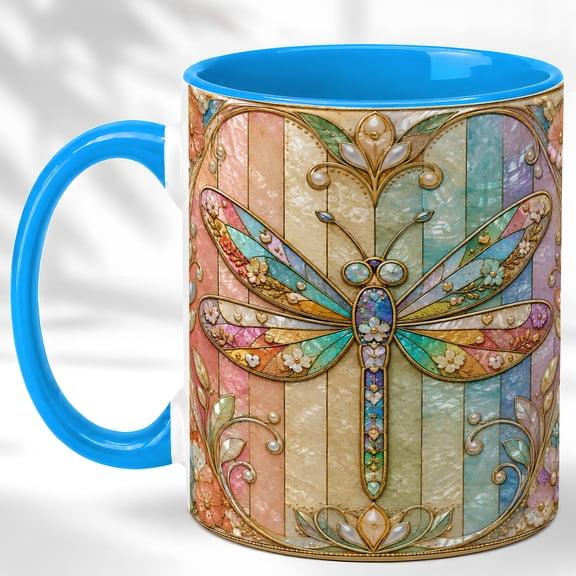Ornate Dragonfly Coffee Mug, Garden Insect Mug, Ceramic 11 oz