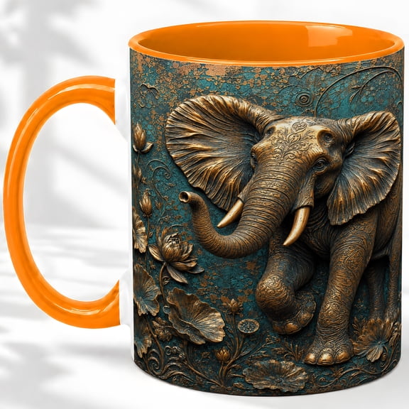 Ornate Elephant Accent Mug, 11oz Ceramic Coffee Cup for Animal Lovers