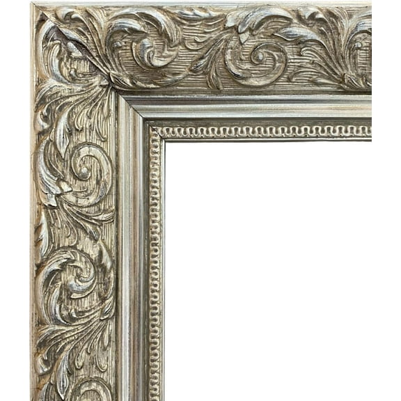 Ornate Embossed Wood Wall Picture Frame 2.5" Wide (8" x 10" Empty Frame , No Plexiglass, Silver Gold)