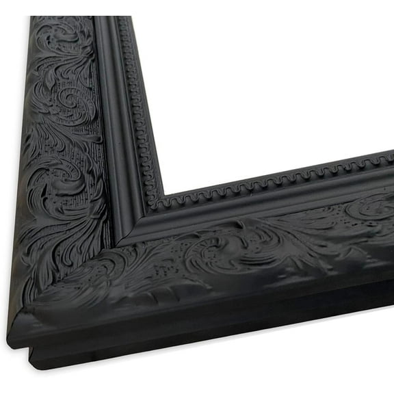 Ornate Embossed Wood Wall Picture Frame 2.5" Wide (8" x 10" Frame with Plexiglass & Backing Board, Black)