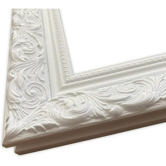 Ornate Embossed Wood Wall Picture Frame 2.5" Wide (9" x 12" Empty Frame , No Plexiglass, White)