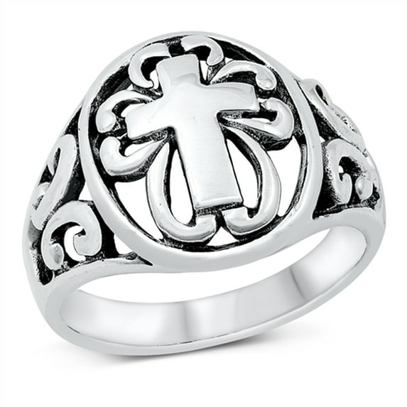 Ornate Filigree Swirl Cross Ring .925 Sterling Silver Band Jewelry Female Male Unisex Size 6