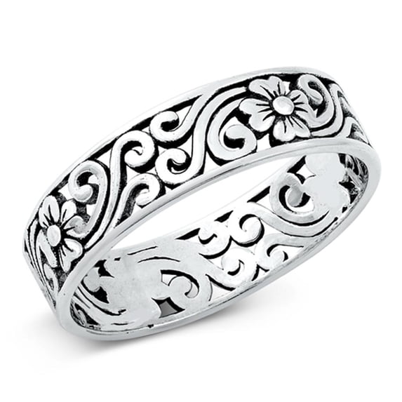 Ornate Filigree Swirl Wildflower Ring .925 Sterling Silver Band Jewelry Female Male Unisex Size 11