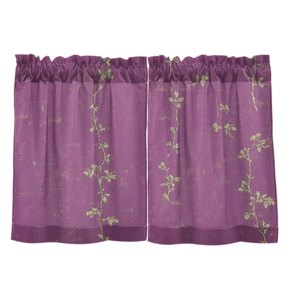 Ornate Floral 27"x24" Linen Look Cafe Curtain Set with Privacy and UV Protection