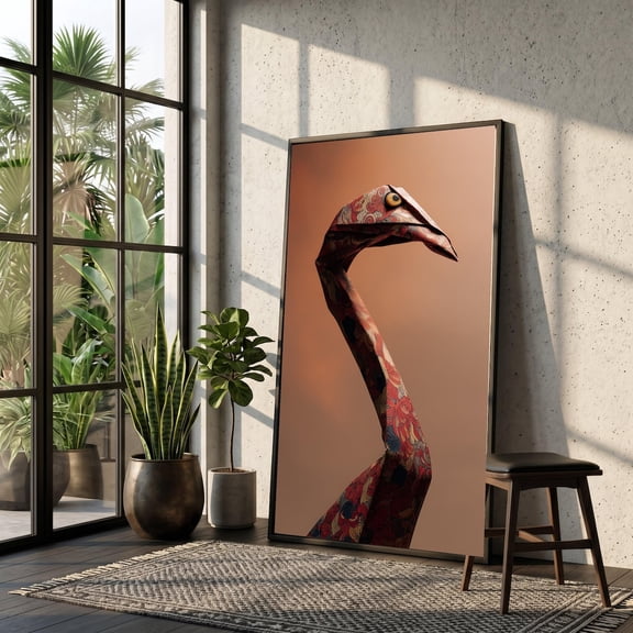 Ornate Floral Crane Wall Art Decorative Bird Illustration Colorful Nature Print Modern Animal Design Home Decor Artwork