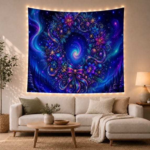 Ornate Floral Heart with Galaxy Spiral Against Starfield, Mystical Celestial for Space Lovers, Cosmic Heart Art Decor, Anniversary Gift, Tapestry Wall Hanging for Bedroom and Living Room