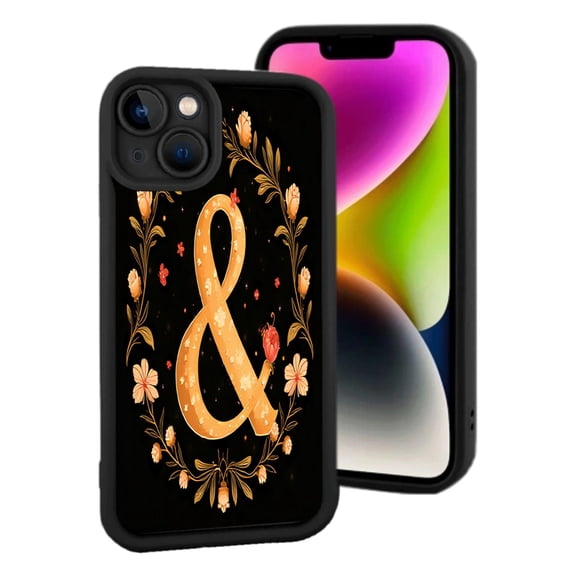 Ornate Floral Pattern iPhone 15 Case - Golden ' And ' Symbol Yellowing Resistant Lightweight Striking Black Background