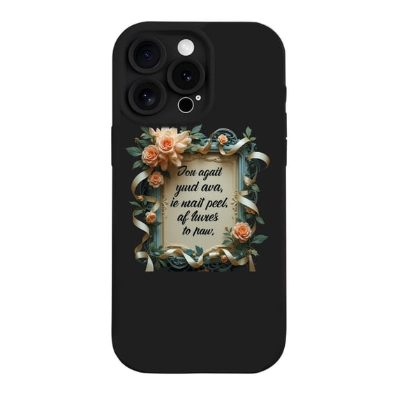 Ornate Floral Quote iPhone 15 Pro Case - Lightweight Yellowing Resistant Modern Design with Three Camera Lenses - Stylish Black Background