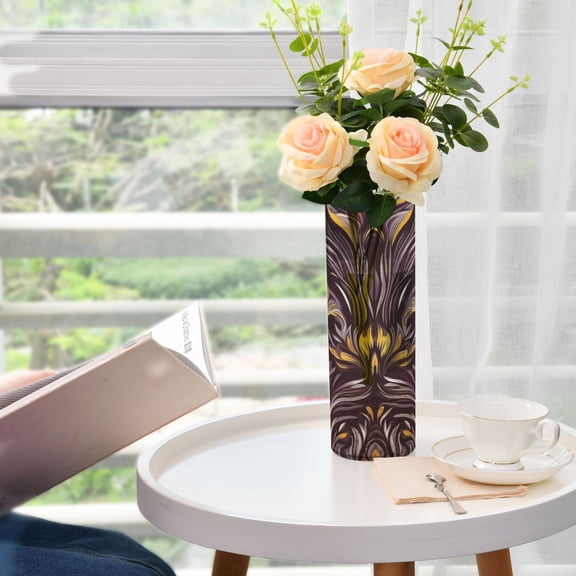 Ornate Florwers Pattern Design Plastic Vase 11.8'' x 3.9'' Transparent Non Breakable Decorative for Family