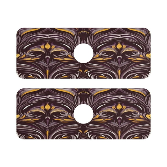 Ornate Florwers Pattern Design Quick Dry Silicone Algae Faucet Pad 14.7x5.4in 2 Pack Absorbent Mat for Kitchen Sink, Bathroom Countertop