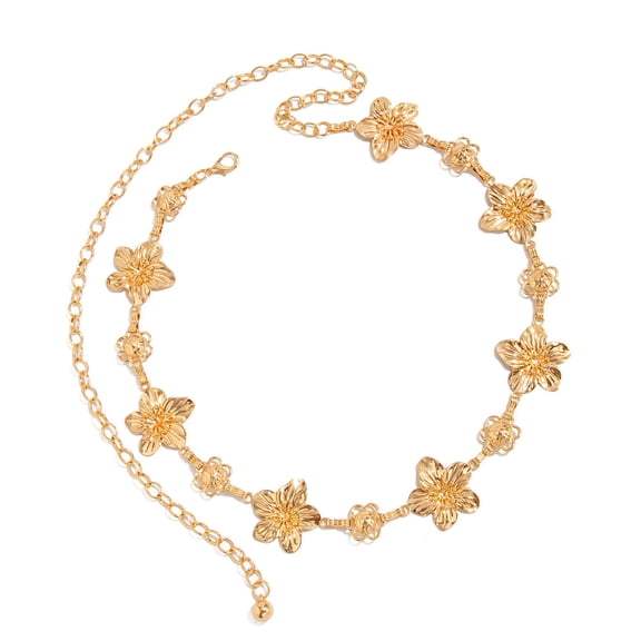 Ornate Flower Waist Chain Secure Clasp Iron Body Jewelry Adjustable For Weddings Parties Beach Outings