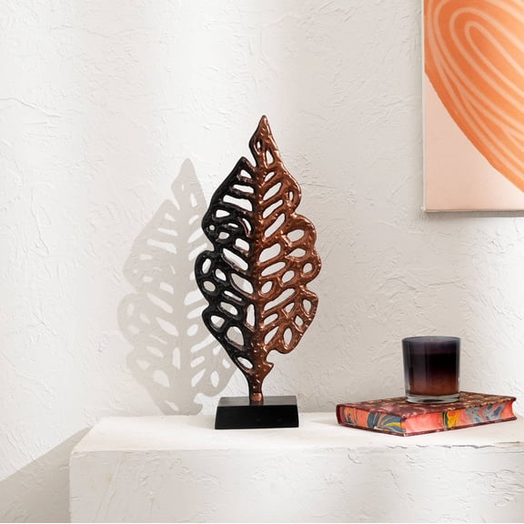 Expoazaar Sculpture | Ornate Gold Aluminum Leaf Table Dcor with Black Base |17.5" Elegant Dcor Accent