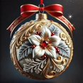 thumbnail image 1 of Ornate Gold Floral Christmas Ornament, 3.94 inch Hand Embellished Hanging Bauble with Rhinestone & Snowflake Details, Luxury Vintage Xmas Tree Decor Ball for Holiday Home, 1 of 2