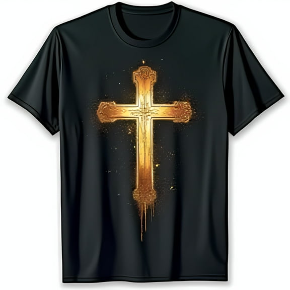 Ornate Gold Graphic T-Shirt on Black Background Faith & Spirituality Design