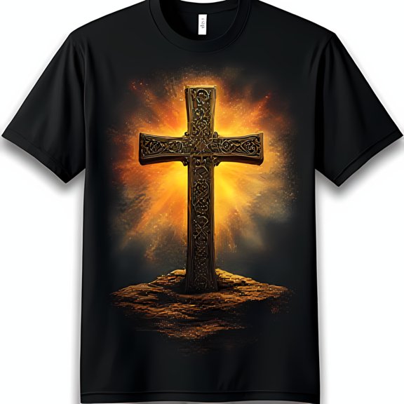 Ornate Gold Graphic on Black T-Shirt Spiritual & Reverent Design
