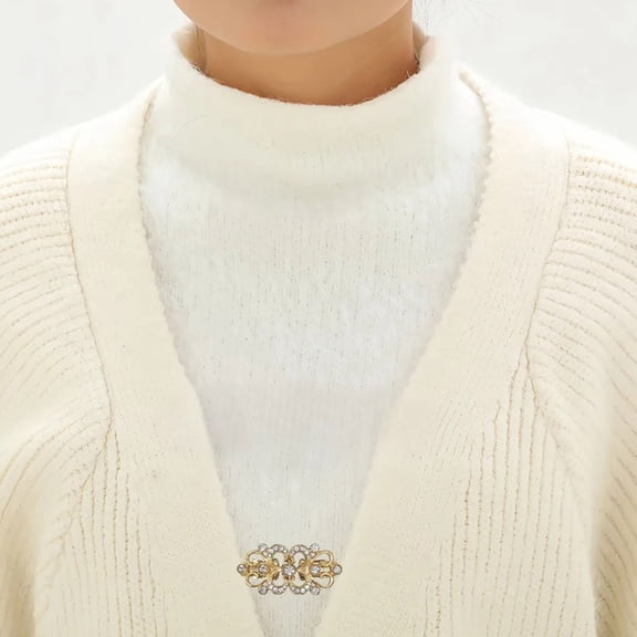 Ornate Gold Sweater Closure Brooch with Gold Keychain Clip, S Carabiner Clip, Sunglasses Clip, Abrazaderas de Metal, Sparkling Embedded Rhinestones, for Tightening Loose tops,