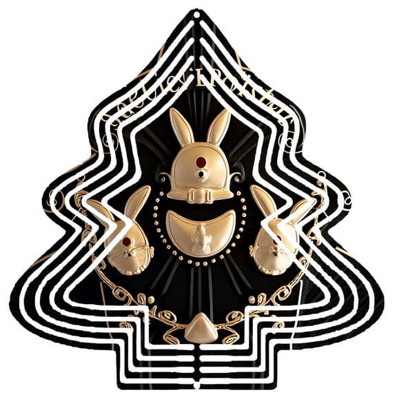 Ornate Golden Rabbit Wind Spinner with Red Gem - Symmetrical Design & Intricate Patterns for Festive Garden Decor