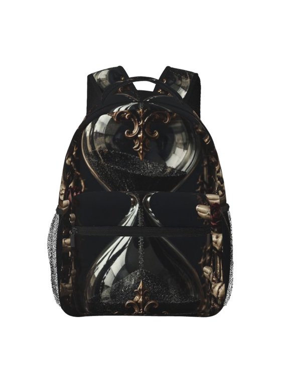 Ornate Gothic Hourglass Skeletal Art Laptop Backpack Travel Rucksack for Teens Adults, Fits 15-inch Notebook