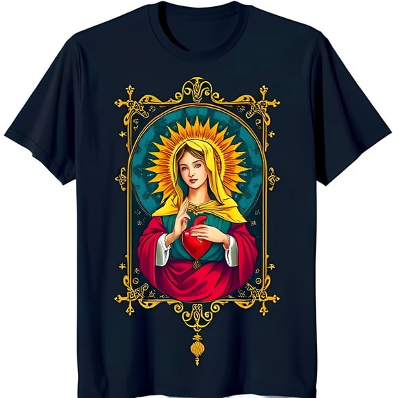 Ornate Graphic on Blue T-Shirt with Heart Design