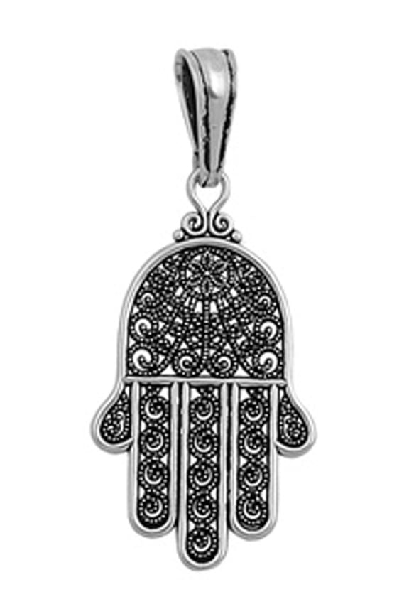 Ornate Hand of God Pendant .925 Sterling Silver Detailed Hamsa Finger Charm Jewelry Female Unisex