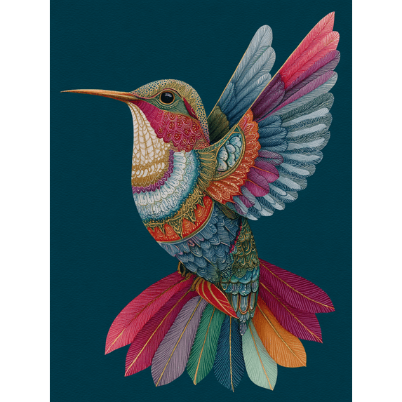 Ornate Hummingbird Canvas Print Wall Art for Living Room Bedroom Dining Room Hallway Decor