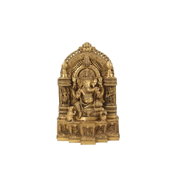Ornate Indian Traditional Brass Ganesha Statue | 18" Tall Ganpati Sculpture | Antique Gold Finish Ganesh Figurine | Hpusewarming Diwali Gift