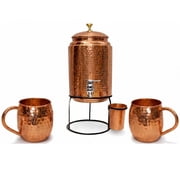 Ornate International Copper 5-Liter Handcrafted Hammered Design Leak-Proof Tap Water Dispenser Combo Set