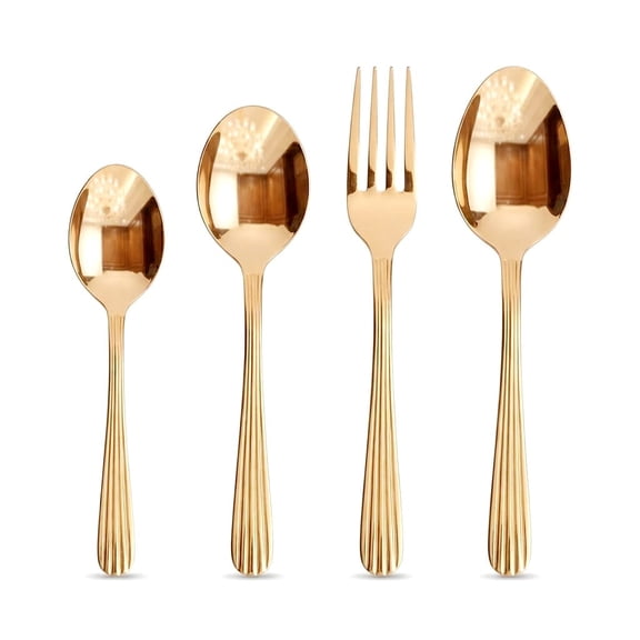 Ornate International Handcrafted Brass Cutlery Set of 4, Premium Kitchen & Spoon and Fork Set