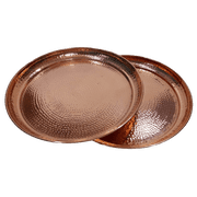 Ornate International Pure Copper Hammered Dinnerware Plates Set 2 Pcs - Handmade Copper Thali / Charger Plates for Authentic Fine Dining