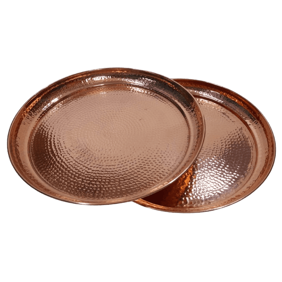 Ornate International Pure Copper Hammered Dinnerware Plates Set (2 Pcs) - Handmade Copper Thali / Charger Plates for Authentic Fine Dining