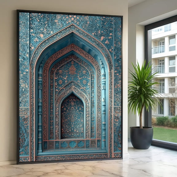Ornate Islamic Archway Intricate Floral Pattern Wall Art Middle Eastern Decorative Architectural Home Decor