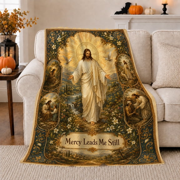 Ornate Jesus Christ Artwork, Cozy Friendship Quote Scene, Warm Flannel Blanket for Living Room and Reading Nook, Art Lovers Encouragement Gift, Artistic Home Decor