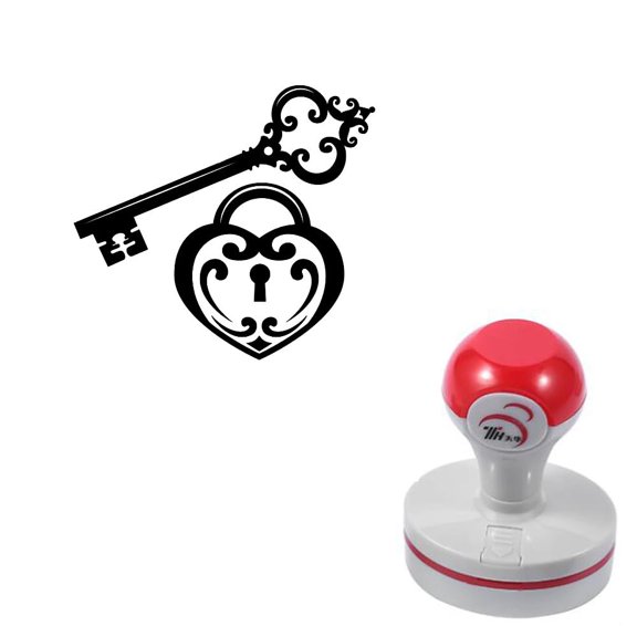Ornate Key Heart Lock Self-Inking Rubber Craft Stamp for Planner 1.6" Round
