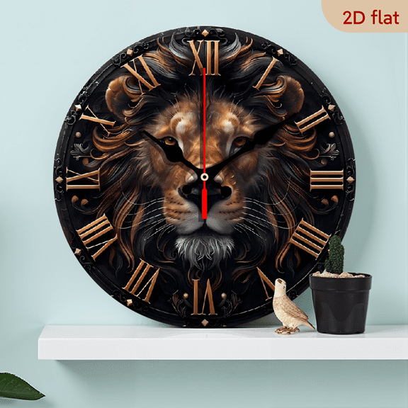 Ornate Lion Head Wall Clock, Gothic Style with Golden Roman Numerals, Majestic Animal Art Decor, Statement Piece for Luxury Living Room & Study, Perfect for Royal Aesthetic Lovers