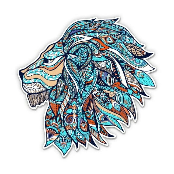Ornate Lion Tattoo Colorful Tribal - 12" Vinyl Sticker Waterproof Decal